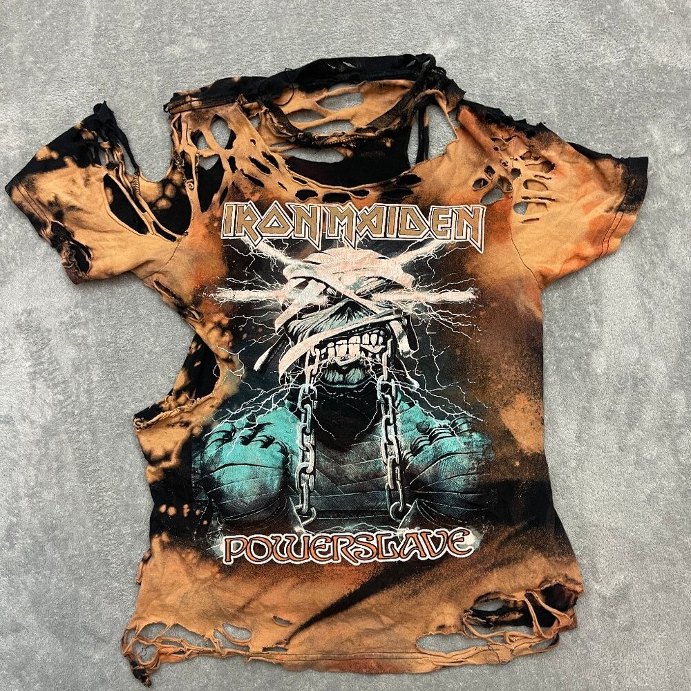 Iron Maiden Powerslave Rock Band Tee T Shirt Size Small Destroyed Cut
